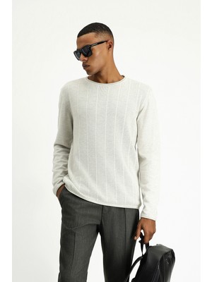 Kiğılı Bisiklet Yaka Slim Fit Dar Kesim Desenli Pamuklu Triko Kazak