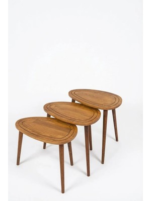 Masif Doğal Ahşap Zigon Sehpa 3'lü Set, Modern Masif Yan Sehpa