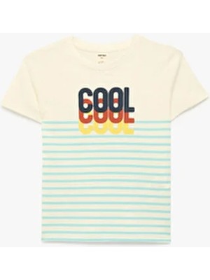 Koton Erkek Kısa Kollu Pamuklu Tişört Günlük Stil Ekru Renk Regular Fit