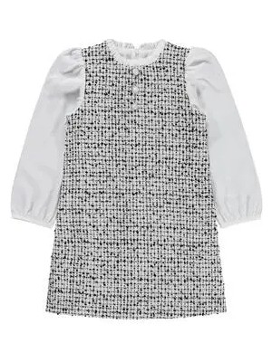 Civil Girls Civil Düğmeli Salopet Elbise 6-9 Yaş Günlük Stil Siyah Renkli Ekose-Kareli Desen