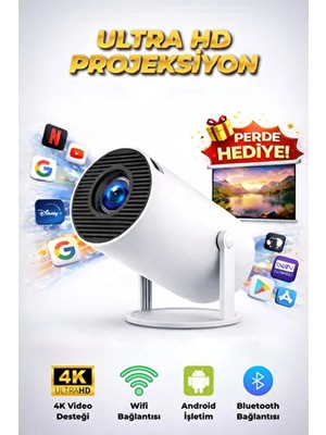 Omaze Taşınabilir Android Projeksiyon Perde Hediyeli Wifi Destekli Akıllı Sinema Projektör Ultra Hd