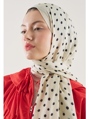 Fresh Bej Small Polka Dots Desen Rami Şal