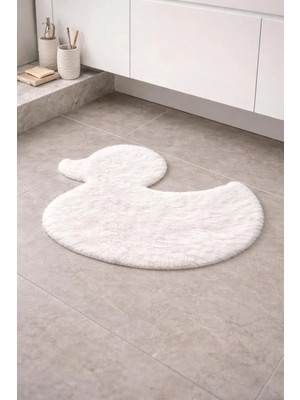 Saymine Kuzu Peluş Ördek Desenli Ince Banyo Paspası - Süet Taban Yumuşak Dokulu Tüy