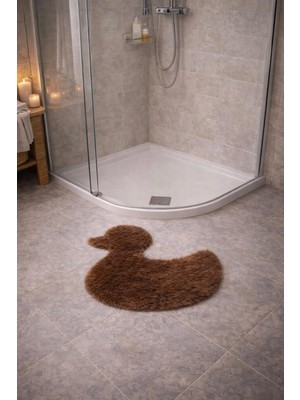 Saymine Kuzu Peluş Ördek Desenli Ince Banyo Paspası - Süet Taban Yumuşak Dokulu Tüy