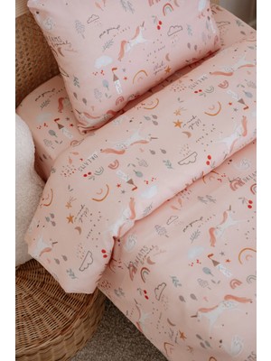 Tek Kişilik Çocuk Nevresim Takımı (160X220), Organik Pamuk Saten - Pink Unicorn