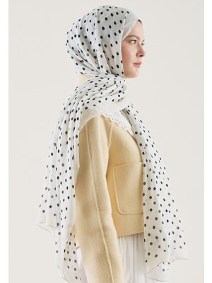 Fresh Small Polka Dots Desen Rami Şal Ekru