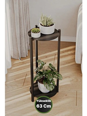 Bino Saksılık Çiçeklik 2 Katlı Metal Çiçeklik Dekoratif Paslanmaz Sac Tepsili Çiçek Standı 63 cm