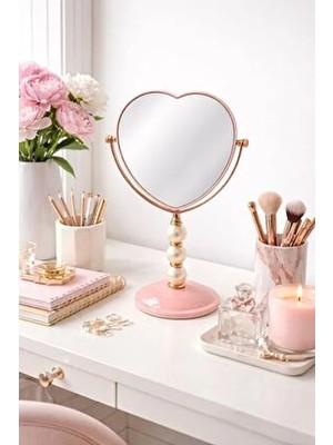 Çelik Ayna Inci Detaylı Ayaklı Makyaj Aynası