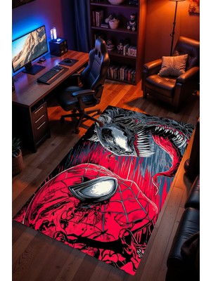 Charmbi Örümcek Adam Vs Venom Halı – Kaymaz Taban Kadife Dokulu Makinede Yıkanabilir Gamer Genç Odası Halısı