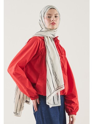 Fresh Strıped Desen Rami Şal Ekru