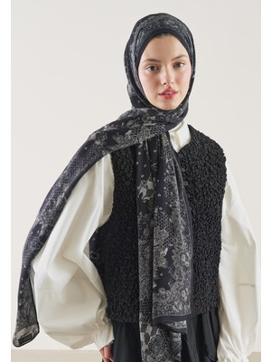 Fresh Siyah Floral Lace Desen Rami Şal