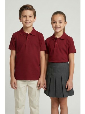 Kinderos Pamuklu Kısa Kollu Basic Düz Polo Yaka Okul Tişört - 26Y 0603
