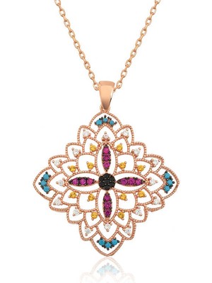 Kenpazar 925 Ayar Gümüş Rose Etnik Desenli Madalyon Kolye