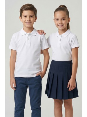 Kinderos Pamuklu Kısa Kollu Basic Düz Polo Yaka Okul Tişört - 26Y 0603
