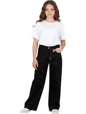 Crassi Kız Çocuk Kot Pantolon Palazzo Taşlı