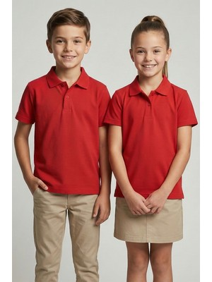 Kinderos Pamuklu Kısa Kollu Basic Düz Polo Yaka Okul Tişört - 26Y 0603
