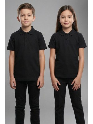 Kinderos Pamuklu Kısa Kollu Basic Düz Polo Yaka Okul Tişört - 26Y 0603