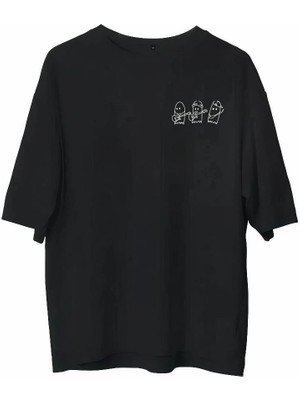 Çamaşır Kenti Bisiklet Yaka Baskılı Oversize T-Shirt - Siyah Midas Wear