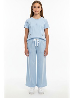 Toontoy Kız Çocuk 2'li Bel Stoper Lastik Detaylı Nakışlı Eşofman Takım