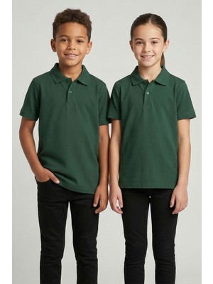 Kinderos Pamuklu Kısa Kollu Basic Düz Polo Yaka Okul Tişört - 26Y 0603