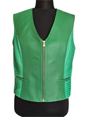 Asus Deri -Özel Tasarım Yılan Derisi Desen Detaylı Hakiki Deri Yelek