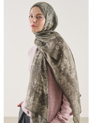Fresh Soft Haki Floral Lace Desen Rami Şal