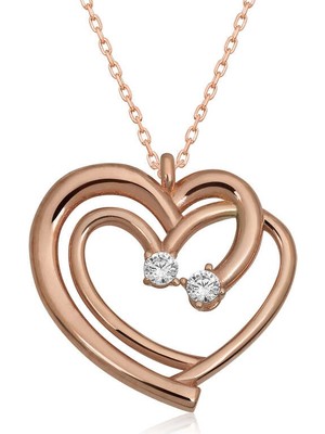 Kenpazar 925 Ayar Gümüş Rose Birleşmiş Kalpler Kadın Kolye