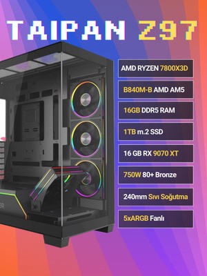 Sinerji Taipan Sapphire Radeon RX9070XT Pulse 16GB Ryzen 7 7800X3D 16GB Ddr5 1tb Nvme M.2 SSD