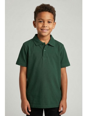 Kinderos Pamuklu Kısa Kollu Basic Düz Polo Yaka Okul Tişört - 26Y 0603