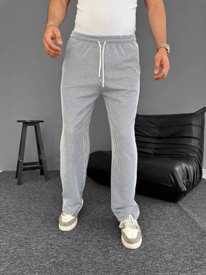 Çamaşır Kenti Su Yolu Çizgili Cepli Pantalon Yazlık - Gri Midas Wear