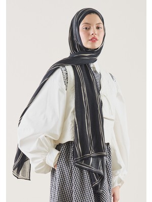 Fresh Strıped Desen Rami Şal Siyah