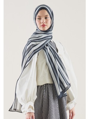 Fresh Block Strıpe Desen Rami Şal Lacivert
