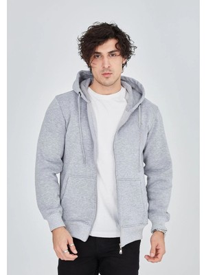 Çamaşır Kenti Tam Fermuarlı Kapşonlu  Sweatshirt - Gri Midas Wear