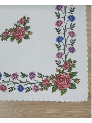 Wenessi Renkli Güllü Kaneviçe Desen Baskılı Kumaş Fiskos Örtüsü