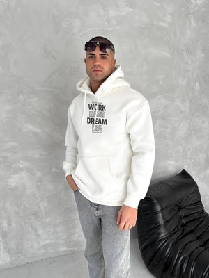 Çamaşır Kenti Kışlık Üç Iplik Kapüşonlu Sweatshirt - Beyaz Midas Wear