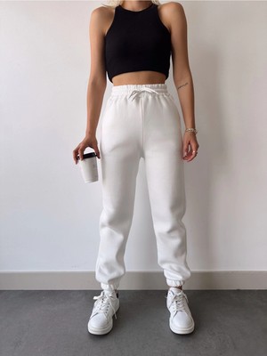Çamaşır Kenti Üç Iplik Basic Lastikli Eşofman Pantolon - Beyaz Midas Wear