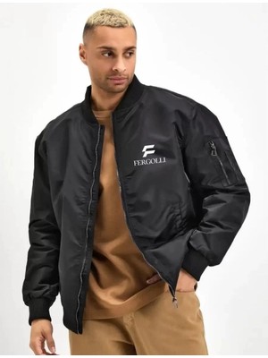Çamaşır Kenti Siyah Bomber Mont – Fergolli Logo Baskılı Midas Wear