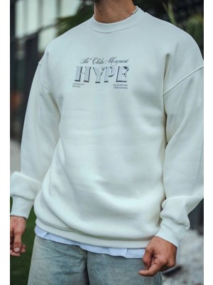 Çamaşır Kenti Üç Iplik Bisiklet Yaka Baskılı Sweatshirt - Beyaz Midas Wear