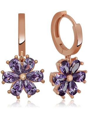 Kenpazar Gümüş Mor Çiçek Küpe