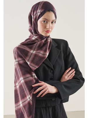 Fresh Plaıd Desen Rami Şal Bordo