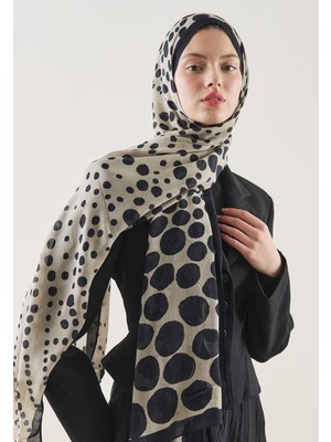 Fresh Siyah Polka Dots Desen Rami Şal