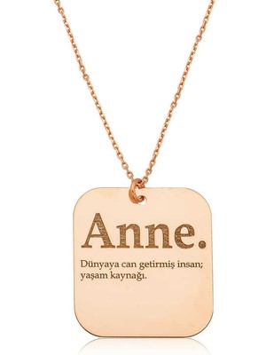 Kenpazar 925 Ayar  Gümüş Rose Anne Yazılı Plaka Kolye