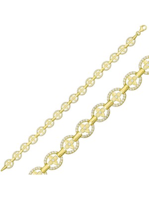 Kenpazar 925 Ayar Gümüş Gold Yuvarlak Su Yolu Bileklik