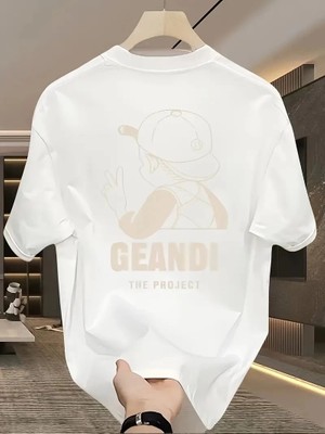 Çamaşır Kenti Geniş Kesim Pamuklu Tişört - "gandhı The Project" Baskılı,- Beyaz Midas Wear