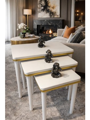 Senka Gofret 3'lü Kalın Zigon Sehpa Ahşap Ayak %100 Mdf