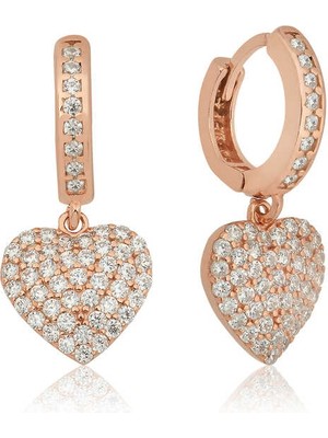 Kenpazar  Gümüş Kalp Detaylı Mengeçli Küpe