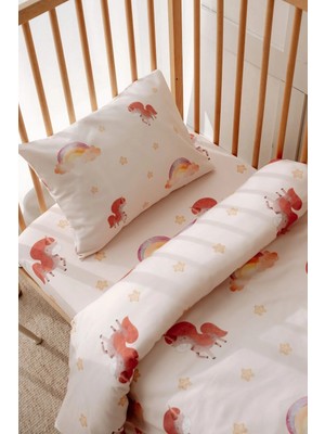 Lolle Baby & Kids Bebek Çocuk Nevresim Takımı (100X150), Organik Pamuk Saten - Unicorn