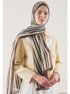 Fresh Block Strıpe Desen Rami Şal Kahve