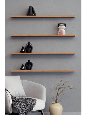 Yankı-Byeg 80 cm 4lü Safir Meşe Mdf Uçan Duvar Rafı Gizli Bağlantı Kitaplık