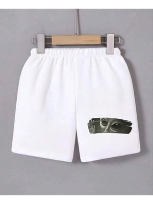 Çamaşır Kenti Beli Lastikli Baskılı Mini Şort - Beyaz Midas Wear